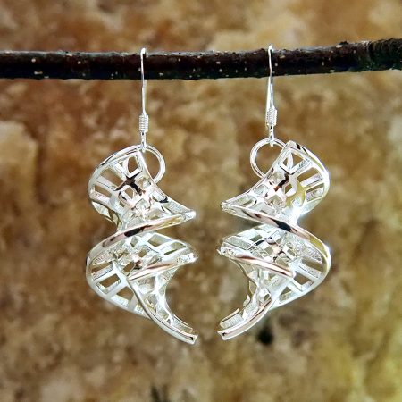 Sterling silver earrings in the shape of spiral surfaces