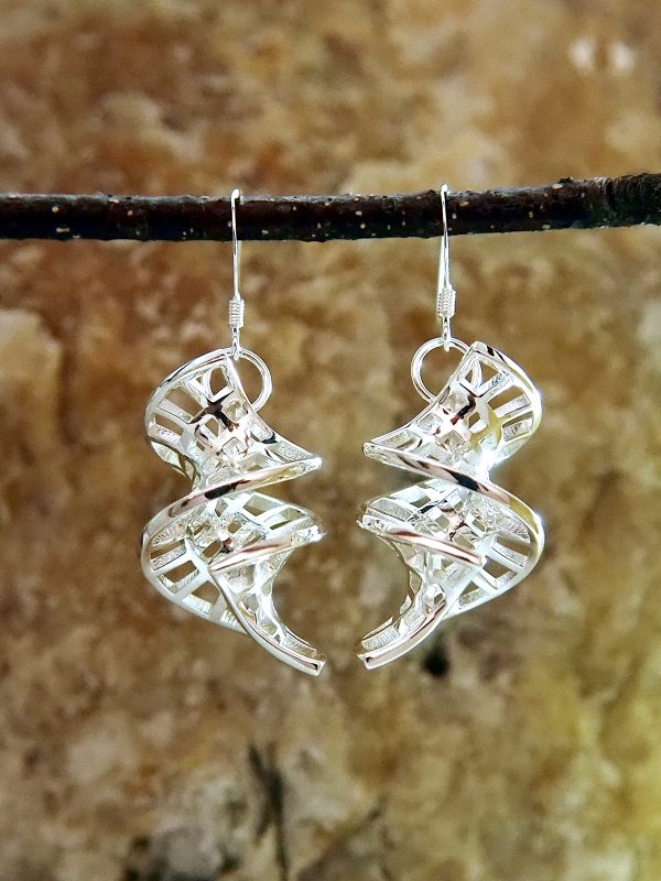 Sterling silver earrings in the shape of spiral surfaces