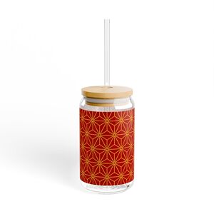 Sipper Glass, 16oz: Hexagon Star Red