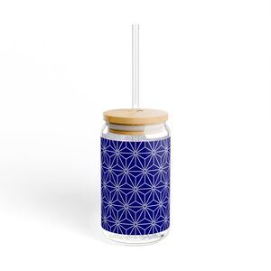 Sipper Glass, 16oz: Hexagon Star Blue