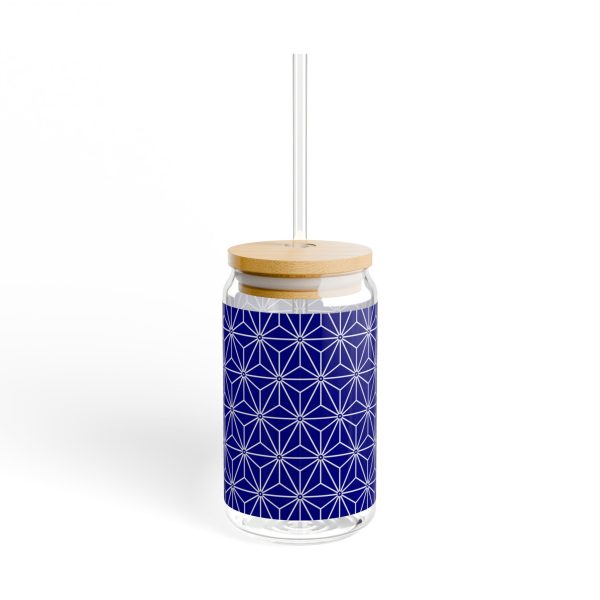 Sipper Glass, 16oz: Hexagon Star Blue