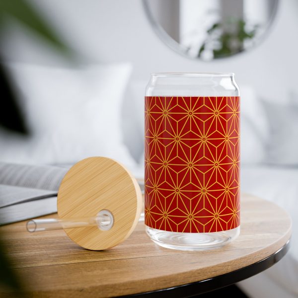 Sipper Glass, 16oz: Hexagon Star Red - Image 2